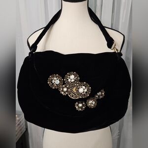 Vintage black velvet rhinestone bag